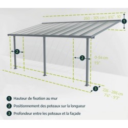 Pergola addossata Olympia 3x4,25m in alluminio bianco e Canopia in policarbonato