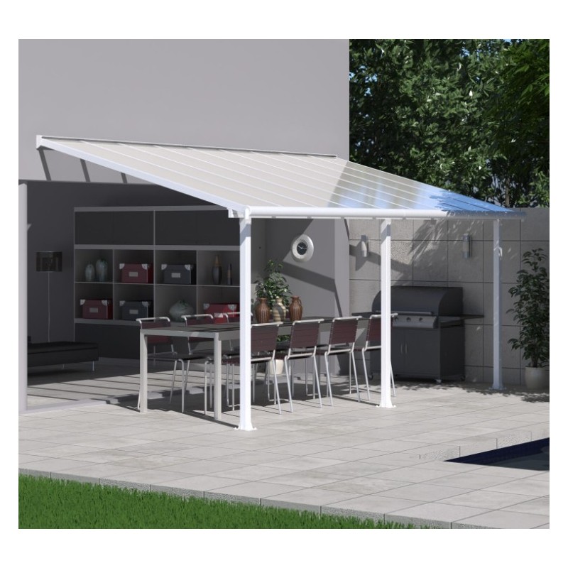 Pergola addossata Olympia 3x5,46m in alluminio bianco e Canopia in policarbonato Pergola addossata Olympia 3x5,46m in alluminio bianco e Canopia in policarbonato