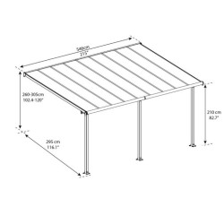 Pérgola de parede Olympia 3x5,46m em alumínio branco e policarbonato Canopia