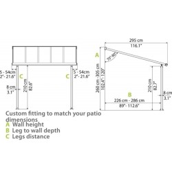 Pérgola de parede Olympia 3x5,46m em alumínio branco e policarbonato Canopia