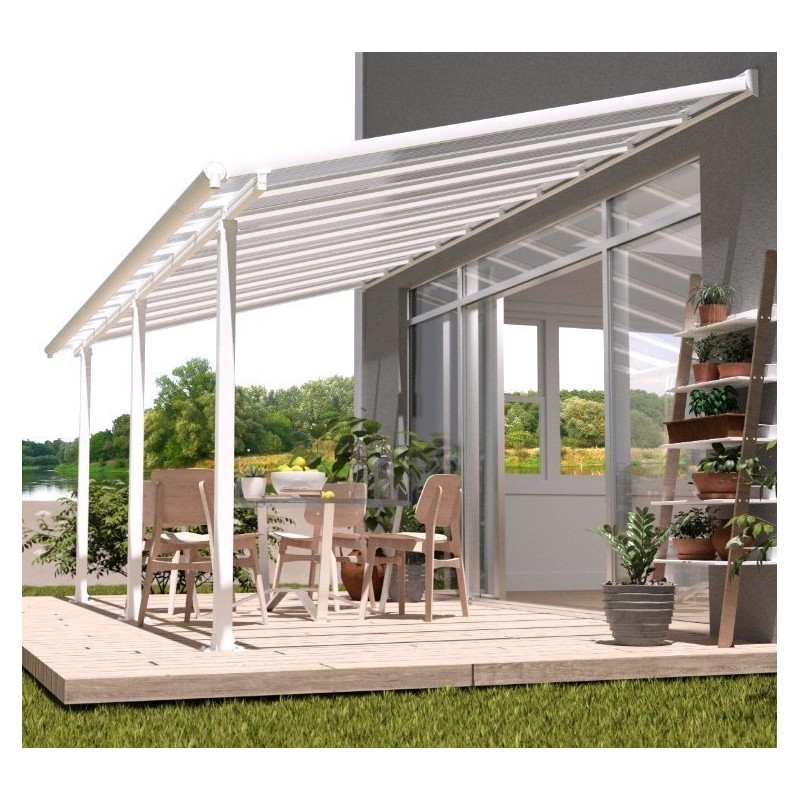 Olympia 3x6,1 m Wandpergola aus Weißaluminium und Canopia Polycarbonat