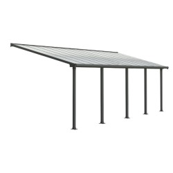Olympia 3x7.30m grey aluminium and Canopia polycarbonate wall-mounted pergola