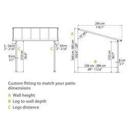 Pergola addossata Olympia 3x9,15m grigio alluminio e policarbonato Canopia