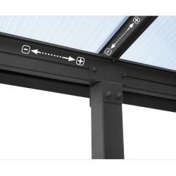 Olympia 3x9,15m grijze aluminium en Canopia polycarbonaat wandpergola