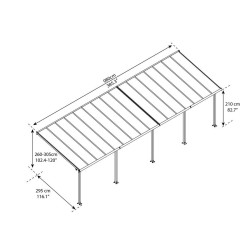 Olympia 3x9.71m white aluminium and Canopia polycarbonate wall-mounted pergola