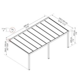 Pergola addossata in alluminio Stockholm 3,5x6,6m Grigio antracite e tetto trasparente Canopia
