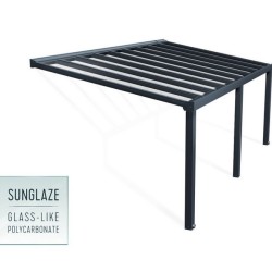 Pergola addossata in alluminio Stockholm 3,5x6,6m Grigio antracite e tetto trasparente Canopia