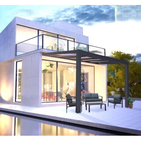 Pérgola de pared de aluminio Stockholm de 3,5x3,7 m Techo gris antracita y transparente Canopia