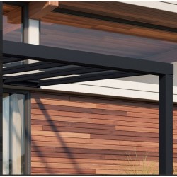 Stockholm wall-mounted pergola 3.5x6.6m aluminium Anthracite grey and Canopiaonate Canopia transparent roof