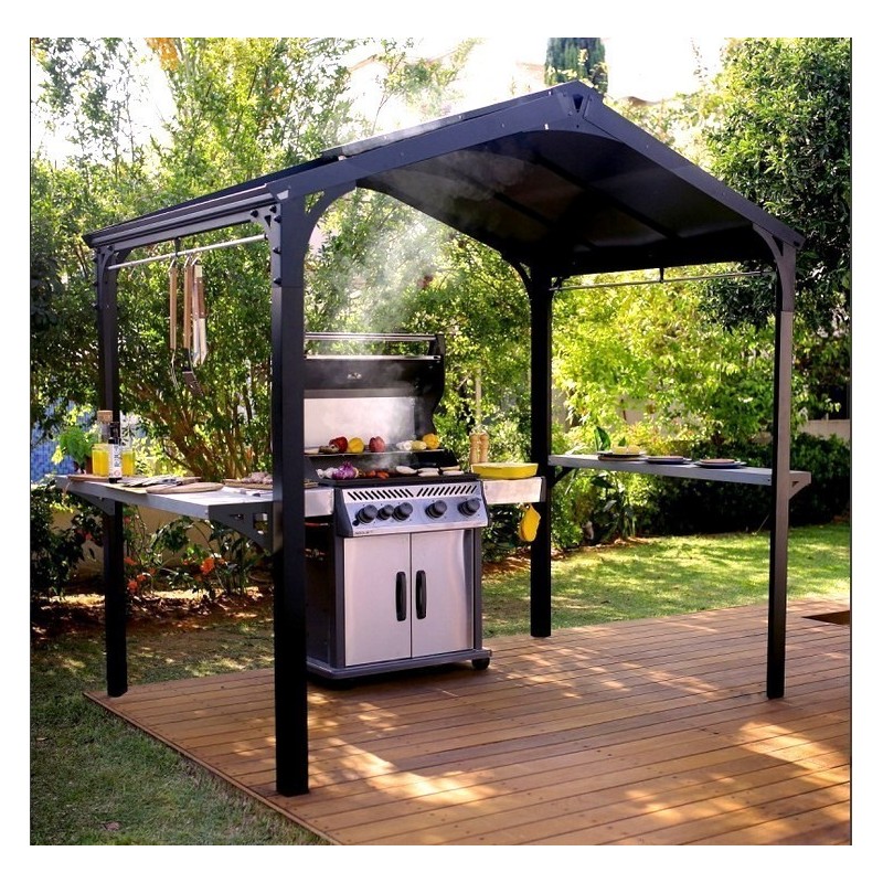 Riparo per barbecue in alluminio Austin 1,8x2,4 m grigio antracite con tetto Canopia