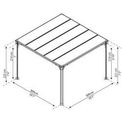 Pérgola Milano 3x3m alumínio cinza e policarbonato Canopia