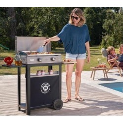 Stainless Steel Gas Plancha with Trolley and Stainless Steel Lid Le Marquier