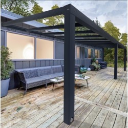 Pérgola de alumínio Stockholm Lean- 3.4x7.3m cinza antracite com telhado transparente Canopia