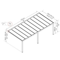 Pérgola de alumínio Stockholm Lean- 3.4x7.3m cinza antracite com telhado transparente Canopia