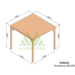 Techo de pérgola con lamas de madera Estrasburgo 3x3m 9m2