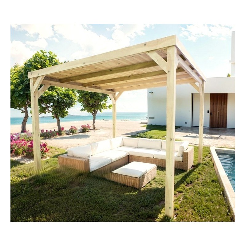 Pergola toiture couverte en bois massif Dijon 3x3m 9m2