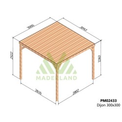 Pergola mit Massivholzdach bedeckt Dijon 3x3m 9m2