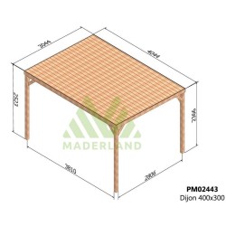 Pergola toiture couverte en bois massif Dijon 4x3m 12m2